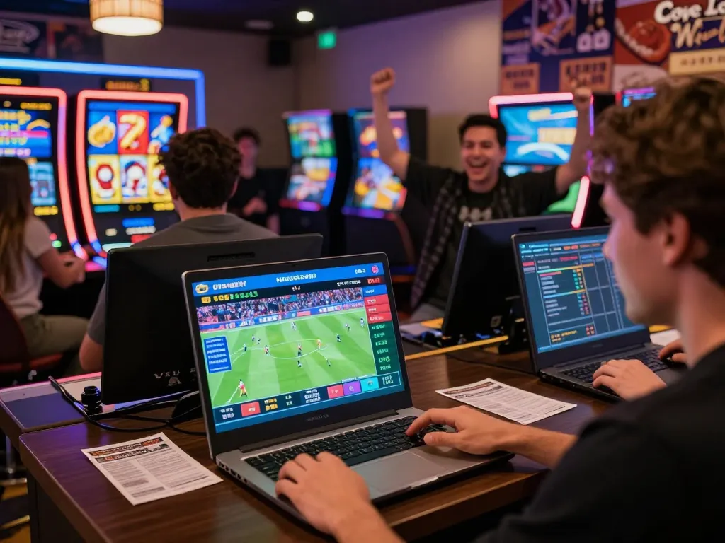 Enthusiastic player engaging with vsbet online betting platform in a lively casino atmosphere
