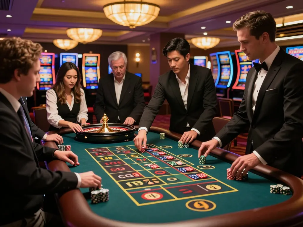Players engaging at the MM88 roulette table, capturing the thrill of live gambling with vibrant action.