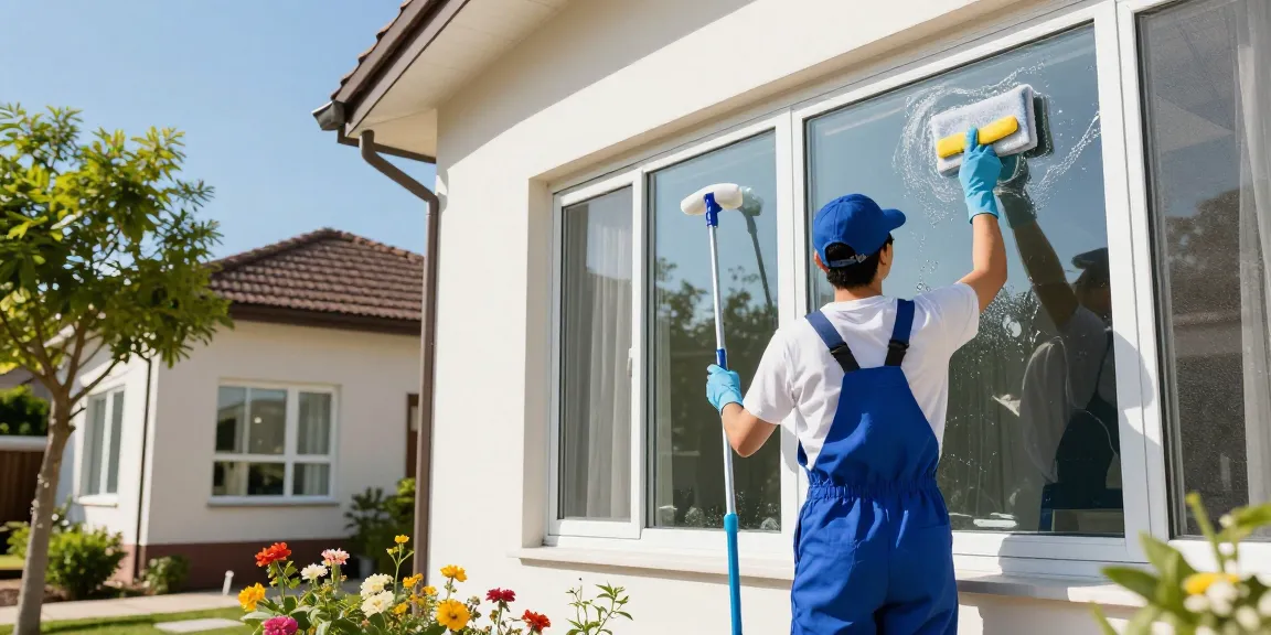 Professional glass cleaning service showcasing glasreinigung preis for sparkling windows in residential area.