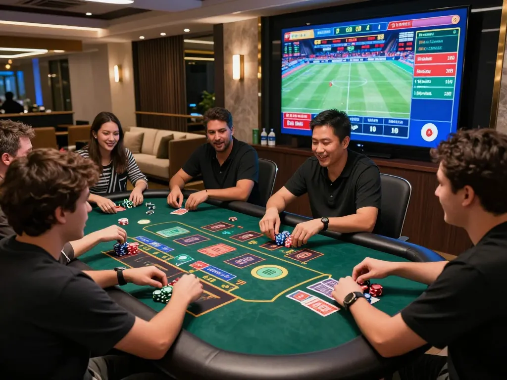 Luckywin online casino gaming experience with players engaged in live betting and vibrant digital interfaces.