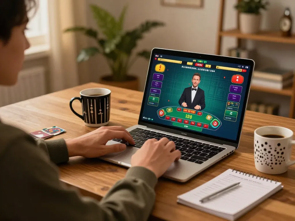 good88 player engaging in a live dealer blackjack game on a laptop in a cozy home setting