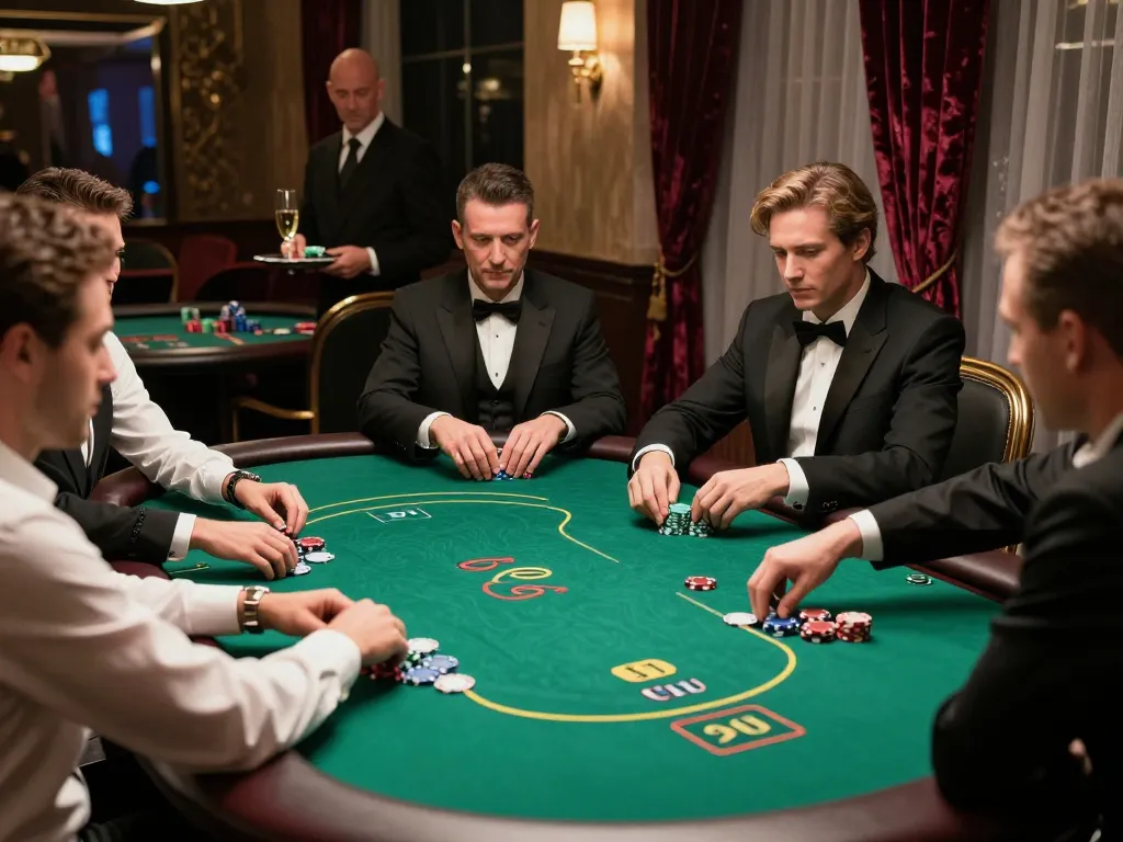 Players placing bets at the exclusive XX88 poker table in a luxurious casino.