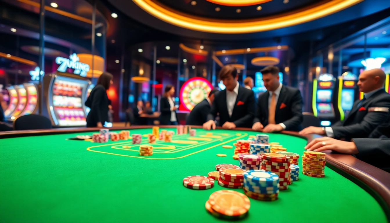 Experience the thrilling atmosphere at 79king with elegant poker tables and vibrant chips.