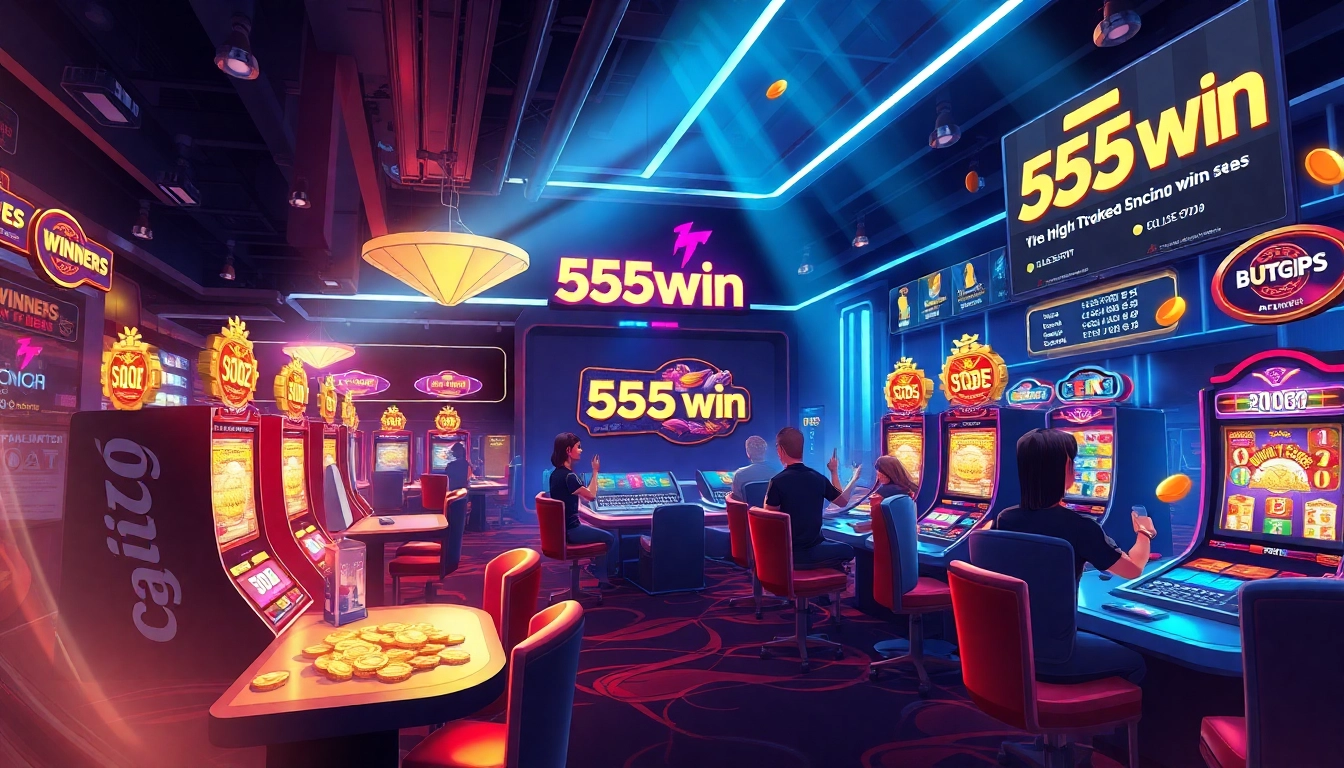 Exciting virtual casino scene illustrating the thrill of 555win with animated elements and vibrant colors.