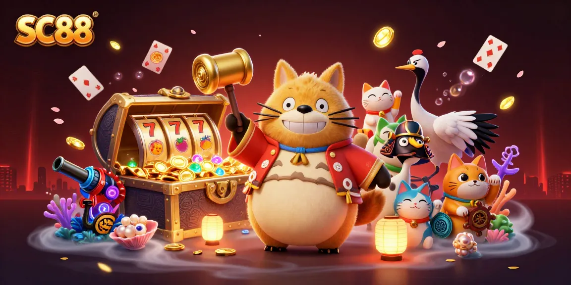 Experience thrilling wins at SC88 with colorful characters and vibrant casino elements.