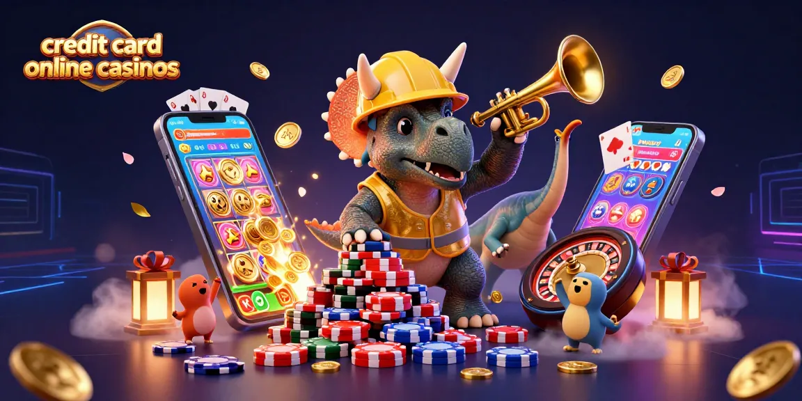 Engage with credit card online casinos excitement as a triceratops builds poker chip towers.