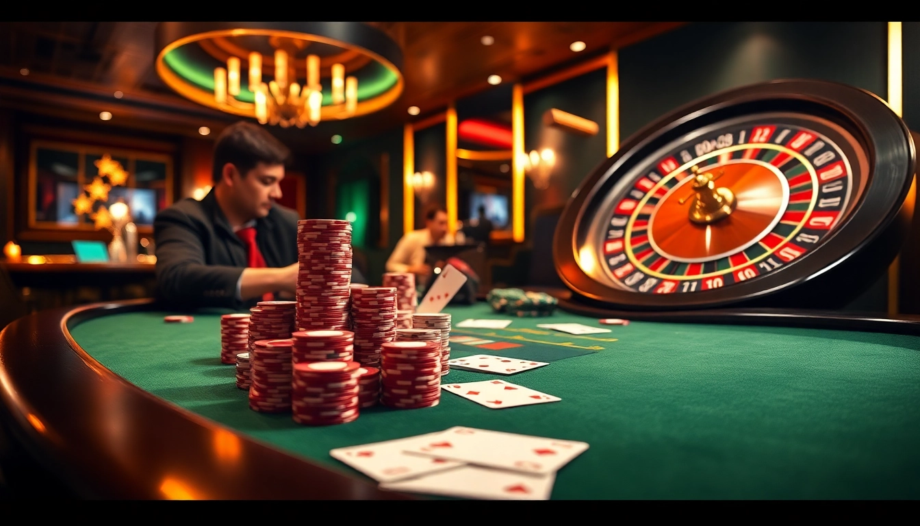 Experience the thrill of poker at i9bet with vibrant chips and a luxury casino atmosphere.