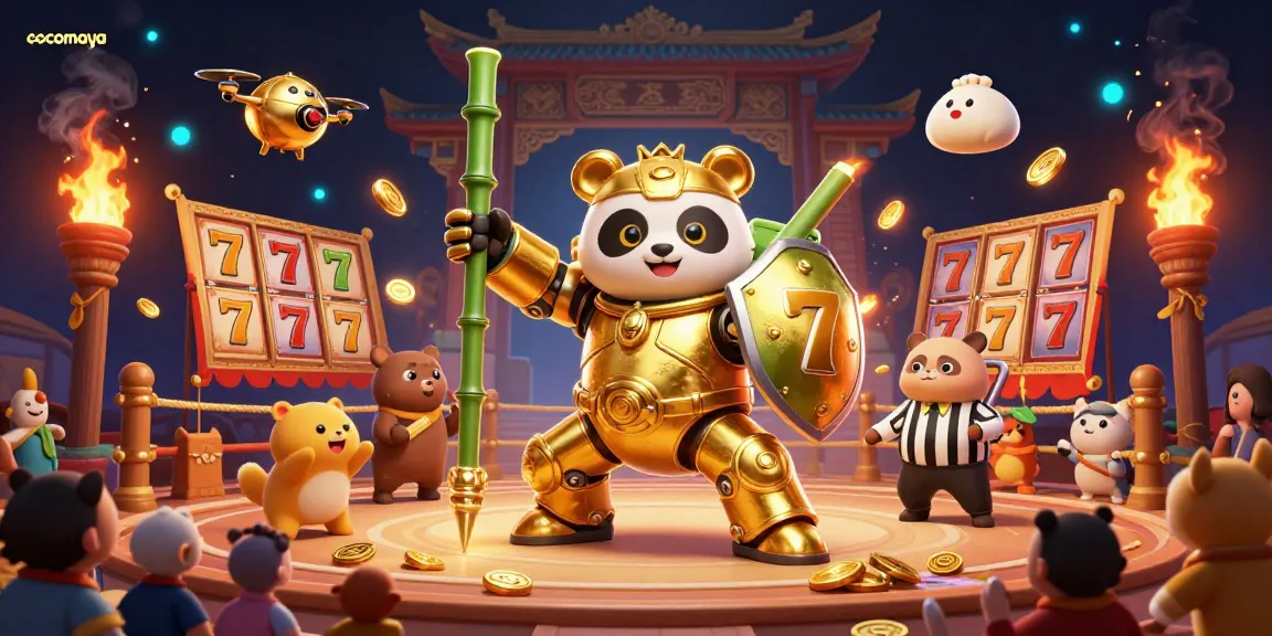 Cocomaya brings excitement to online gambling with a dynamic 3D illustration featuring a mech-suit panda in action.