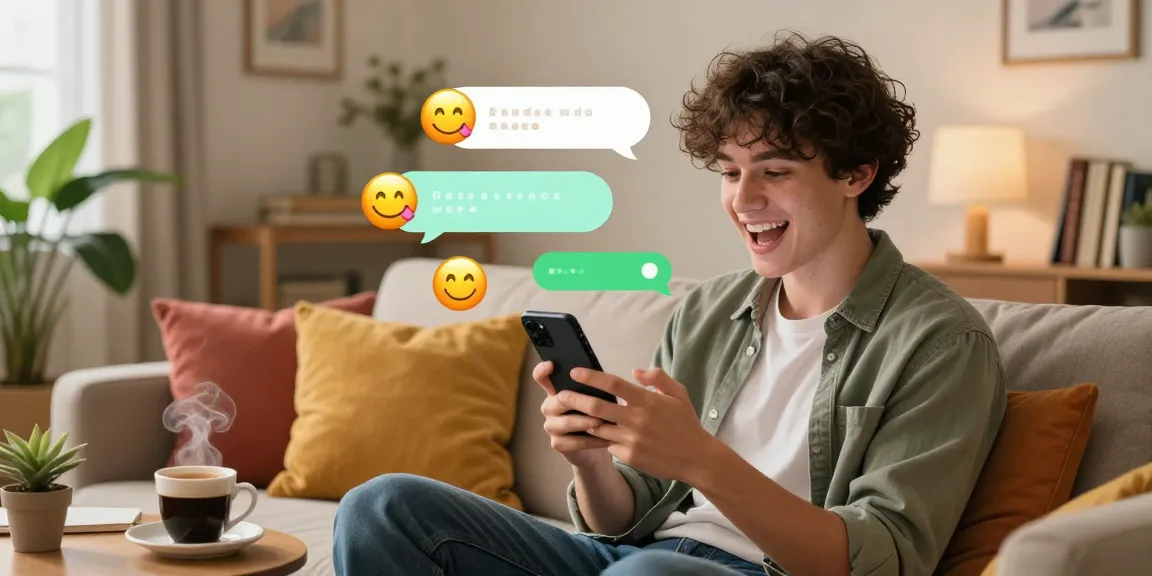 Engaging user enjoying a spicy chat with an AI companion in a cozy living room.