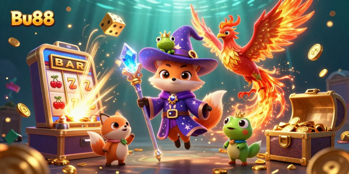 Engage with thrilling casino games at Bu88 with vibrant characters and dynamic elements.