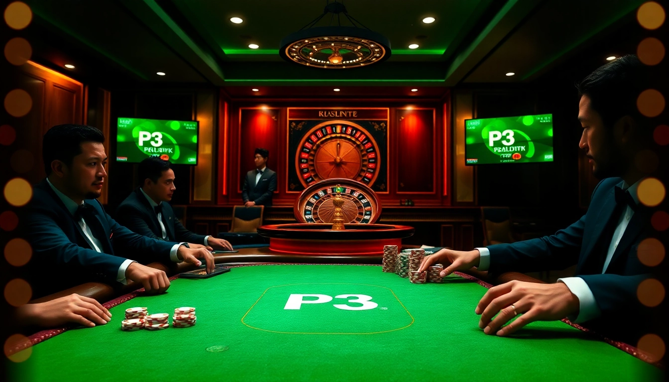 P3 offers a thrilling poker game environment with elegant players and vibrant casino elements.
