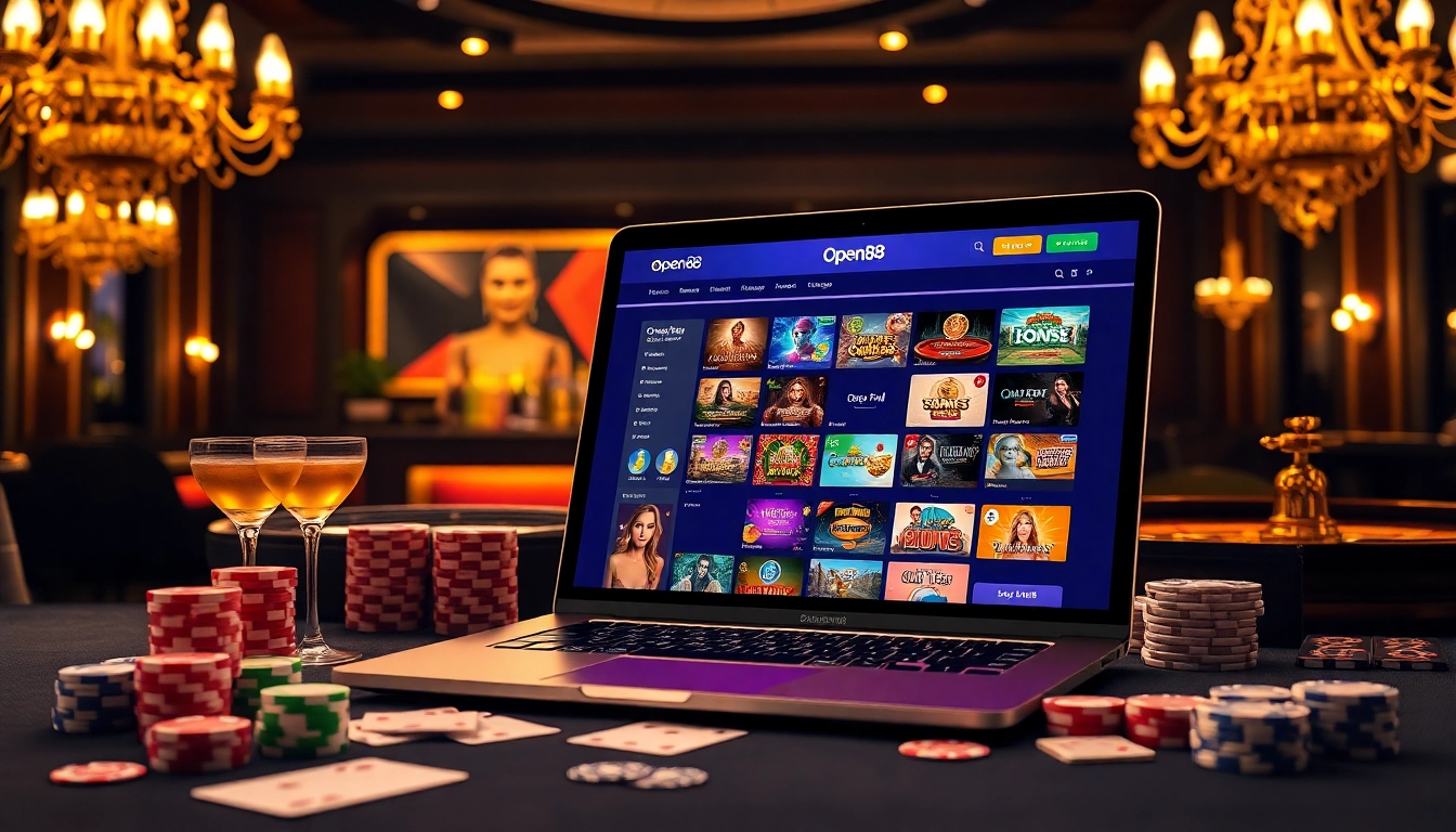 Exciting Open88 online casino scene with vibrant games and luxurious atmosphere.