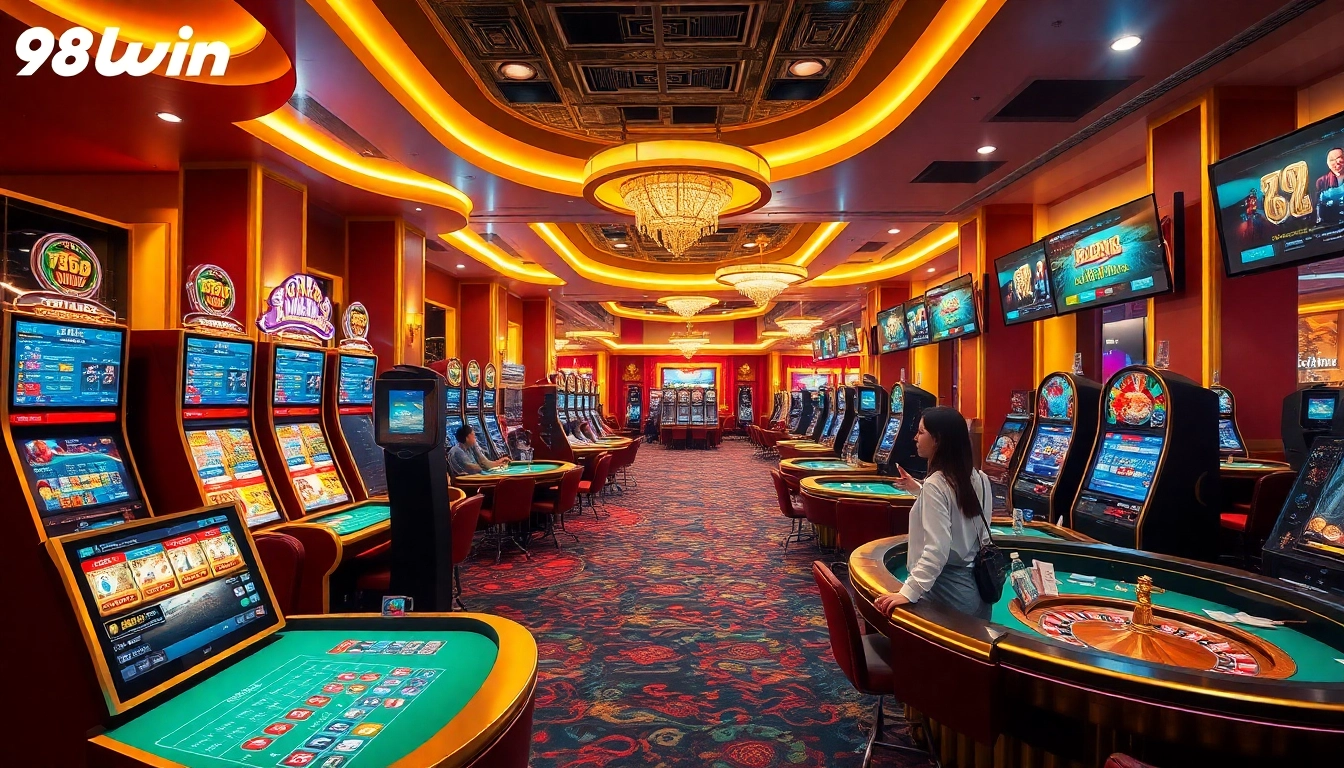 Exciting online gaming experience at 98win casino with players celebrating wins.