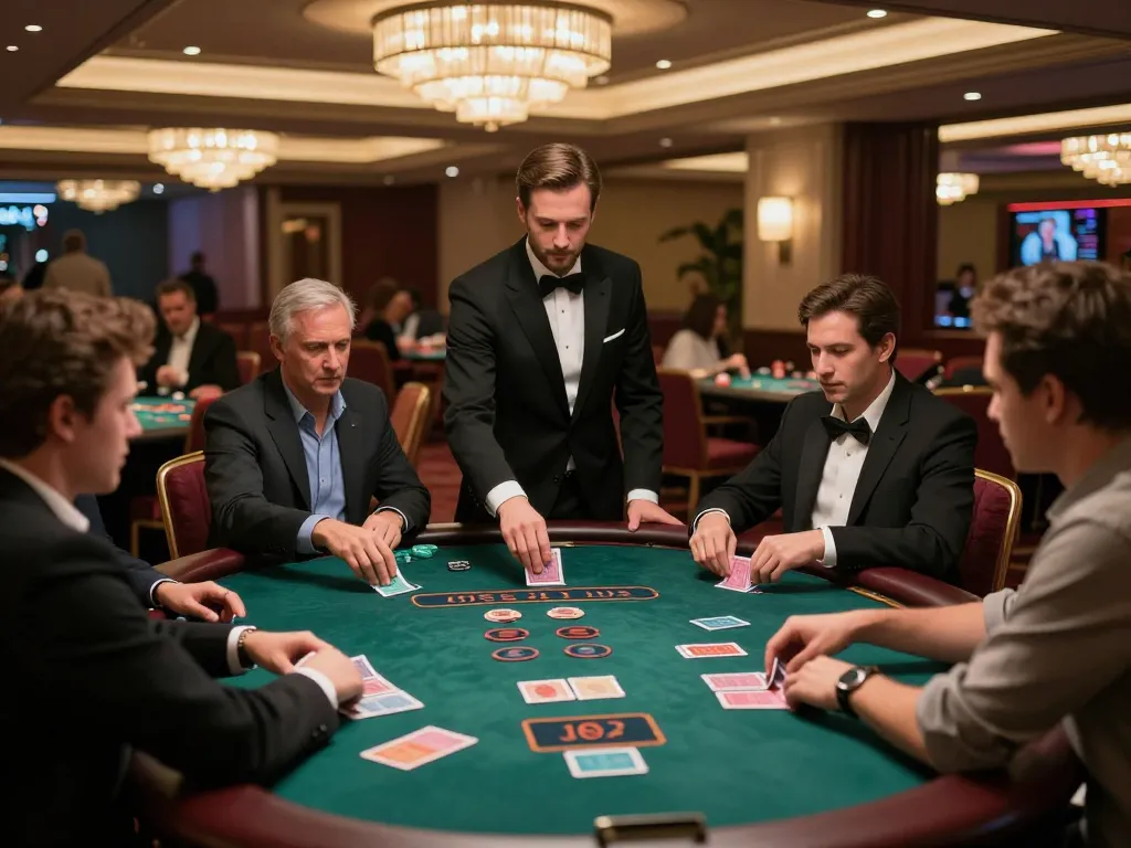 Players strategizing at a blackjack table in 789win casino, vibrant atmosphere enhancing excitement