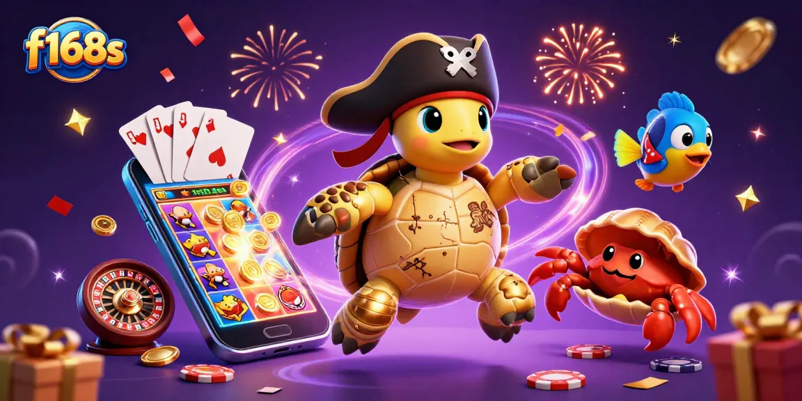 Experience thrilling gaming action with f168s as pirate turtle, hermit crab, and parrotfish celebrate wins!