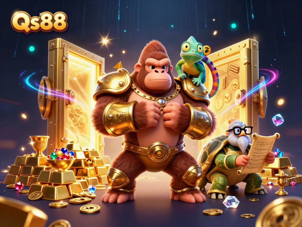 Experience thrilling gaming action with Qs88's dynamic casino adventure scene.