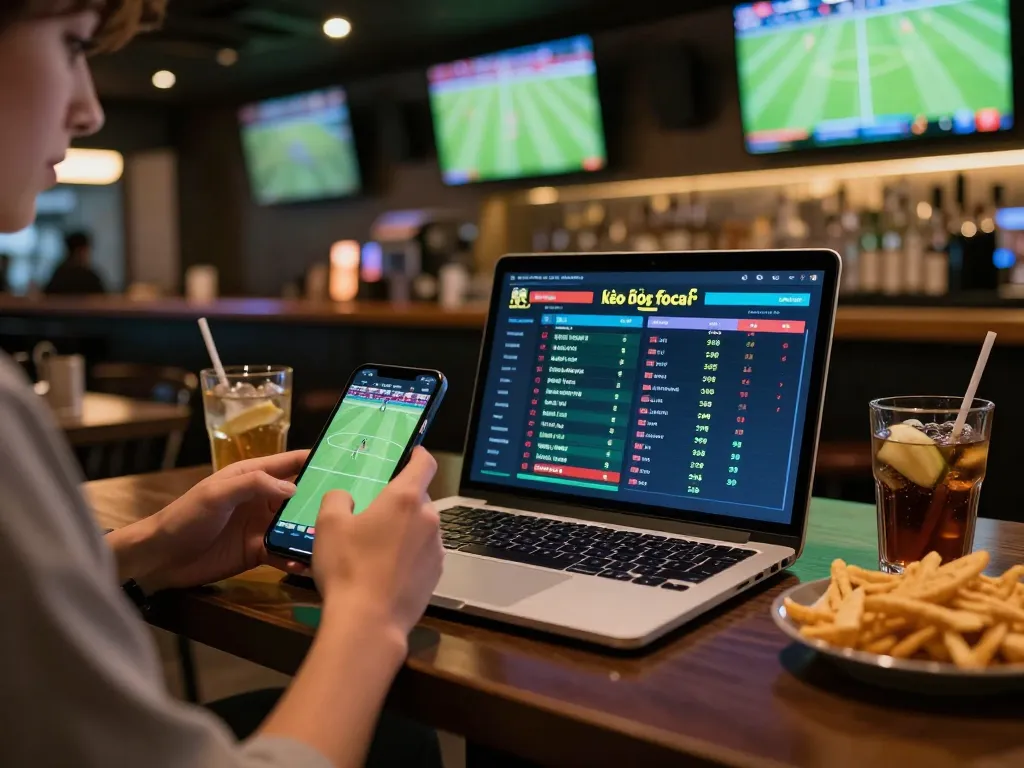 Engage with kèo bóng đá betting while enjoying live football events at a vibrant sports bar ambiance.