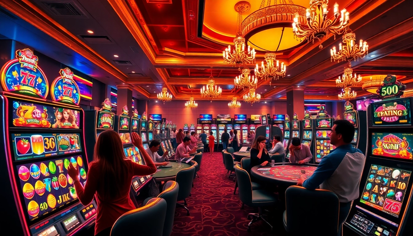 Nổ hũ 69VN invites players to experience the thrill of winning at vibrant slot machines in a luxurious casino setting.
