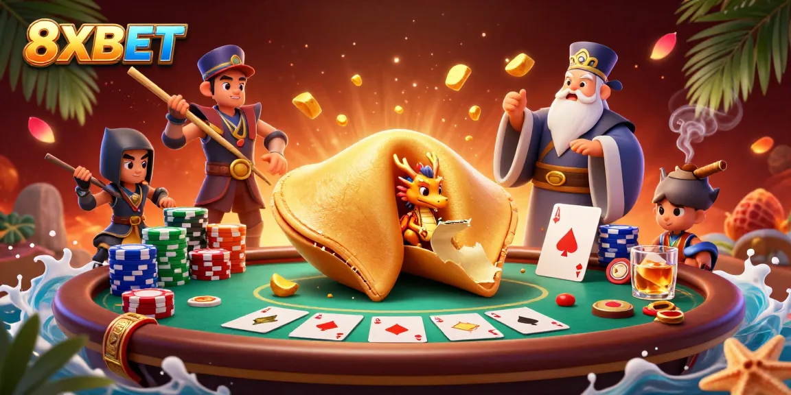 Experience the excitement of 8XBET with a vibrant illustration showcasing a dynamic casino scene.