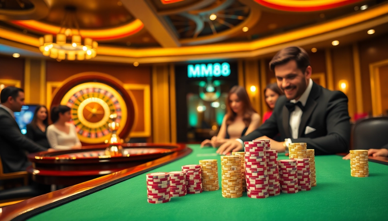 Experience the excitement of MM88 as players engage at a luxurious casino table.