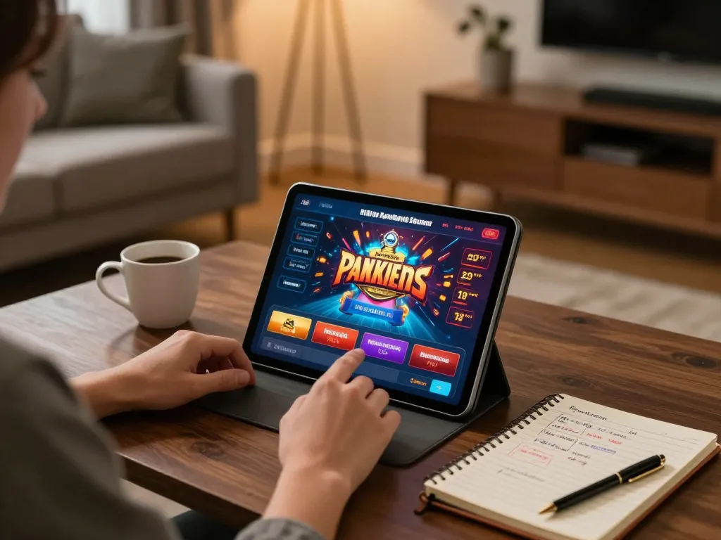 Engaging with casino app on mobile at home, featuring https://pg8868.live/ for online gambling fun.