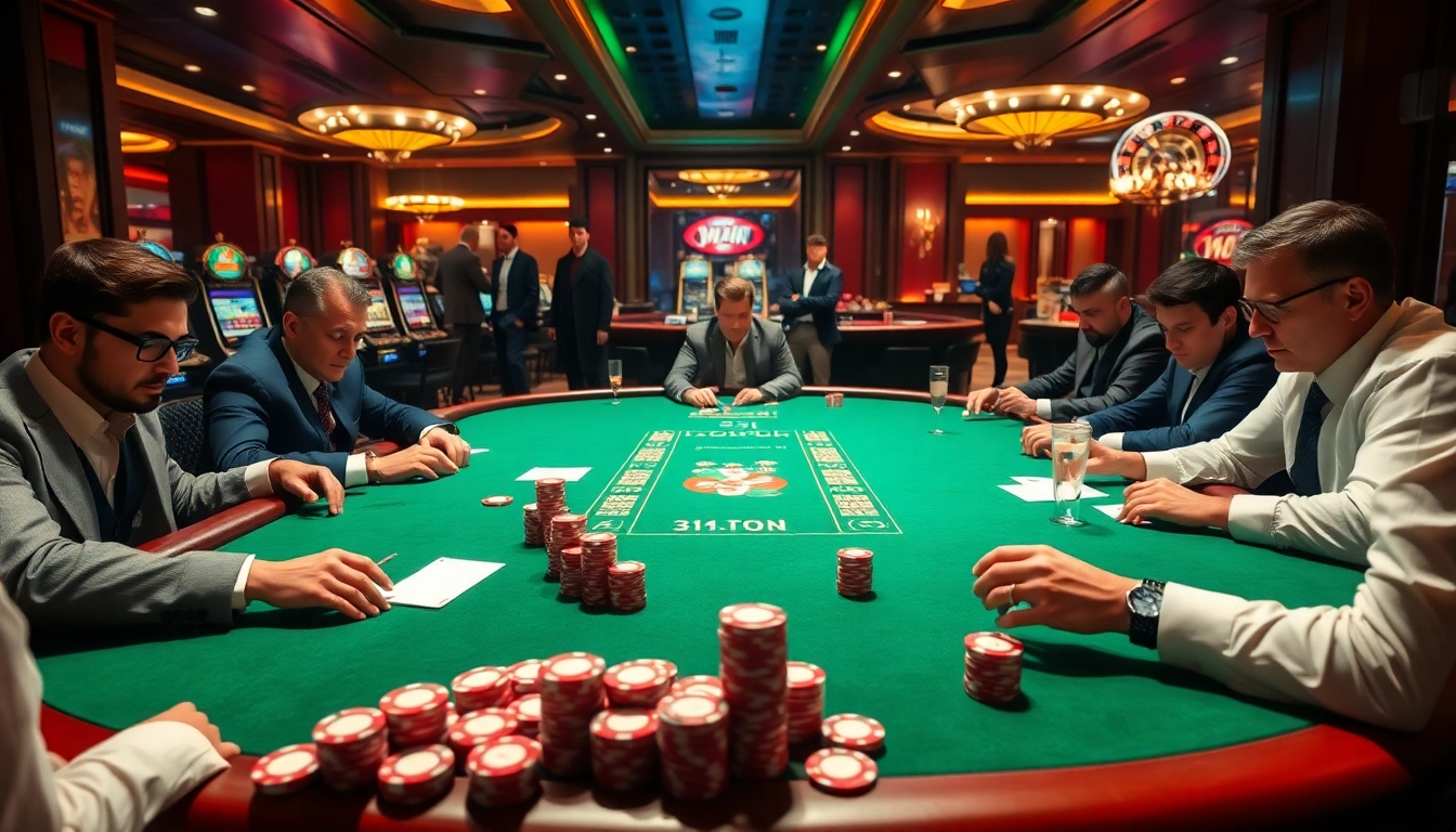 Experience luxury gambling with vipwin at a high-stakes poker table surrounded by excited players.