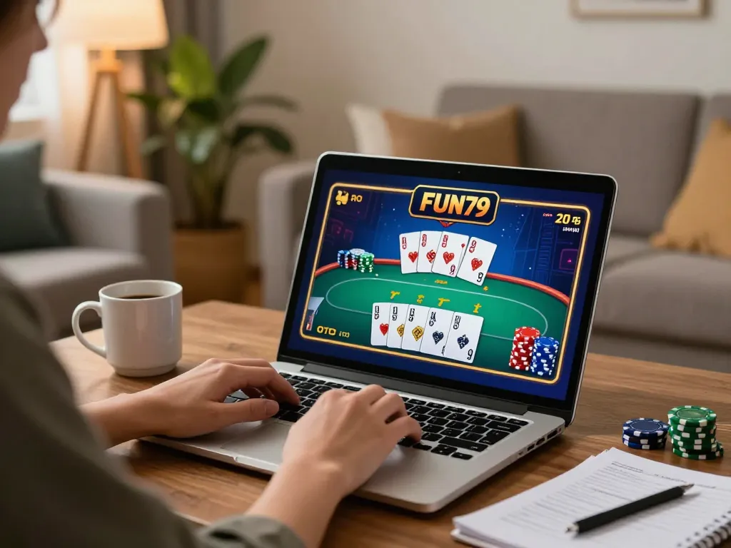Engaging online gaming experience at trang chủ fun79 with vibrant poker gameplay displayed on laptop