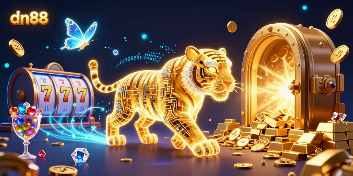 Experience the exhilarating world of dn88 with our vibrant casino illustration showcasing a golden tiger among games.