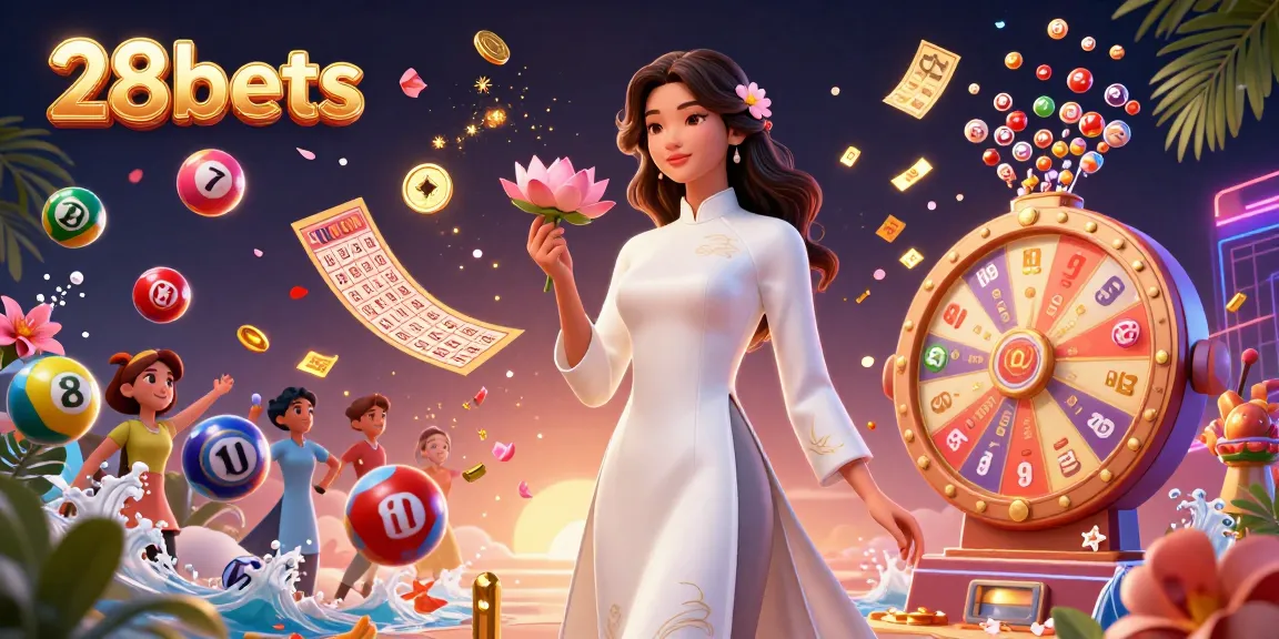 Experience the excitement of 28bets with a vibrant casino scene capturing thrilling lottery and gaming elements.