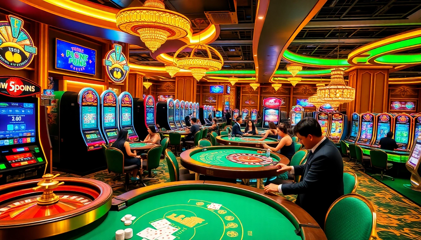Experience thrilling gaming action at 69vn online casino with vibrant tables and slot machines.