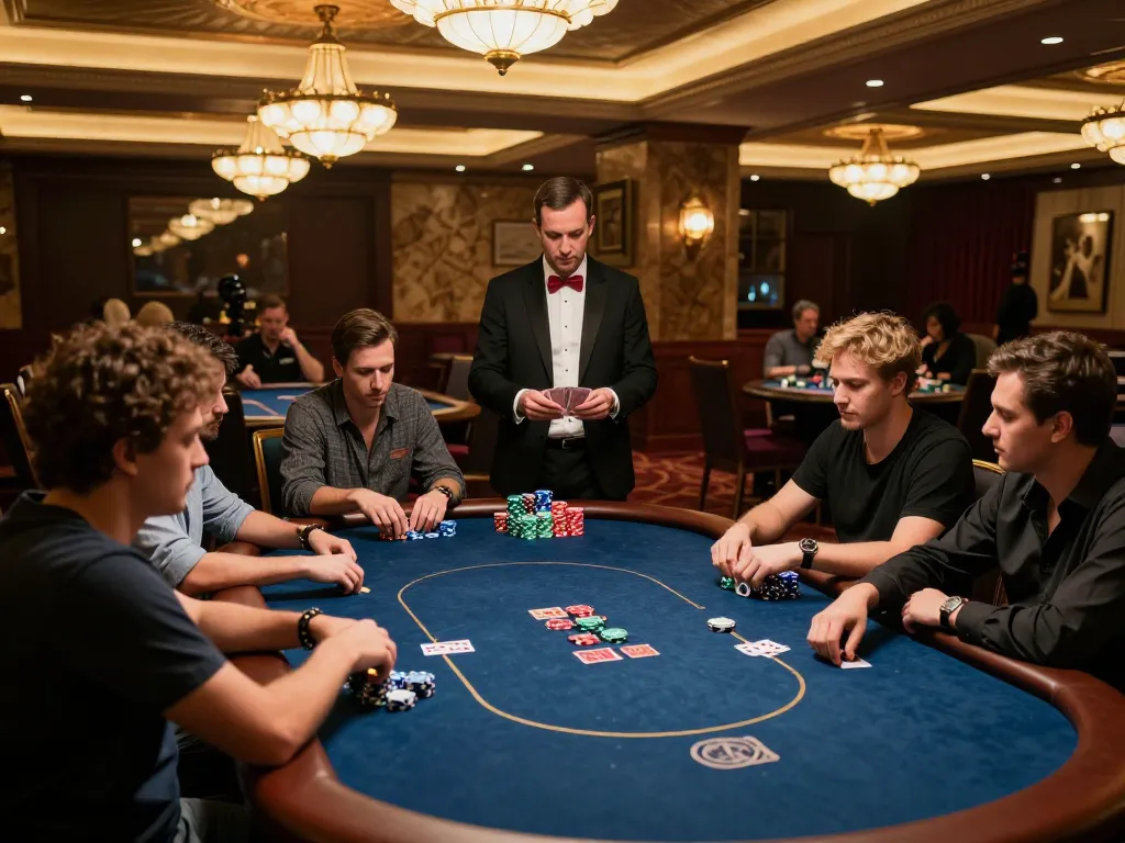 Watch players strategize at poker tables, highlighting V788's exciting gaming atmosphere.