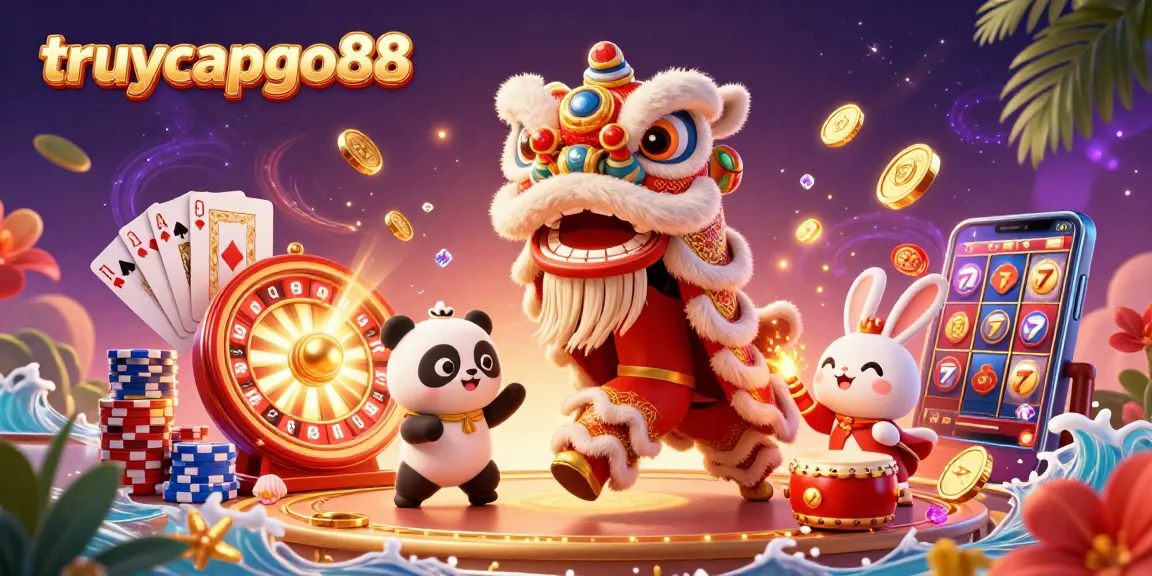 Experience the thrill of gaming at truycapgo88 with vibrant characters, coins, and casino elements.