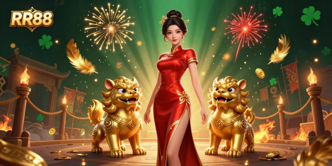 Experience thrilling gaming action with RR88 at a lively casino atmosphere filled with vibrant characters and elements.