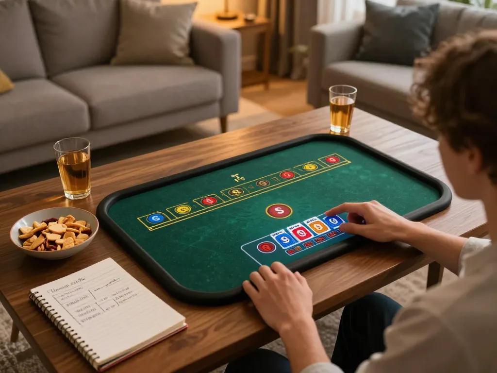 b52club player engaging in online gambling from a cozy home setup, showcasing a gambling strategy in action