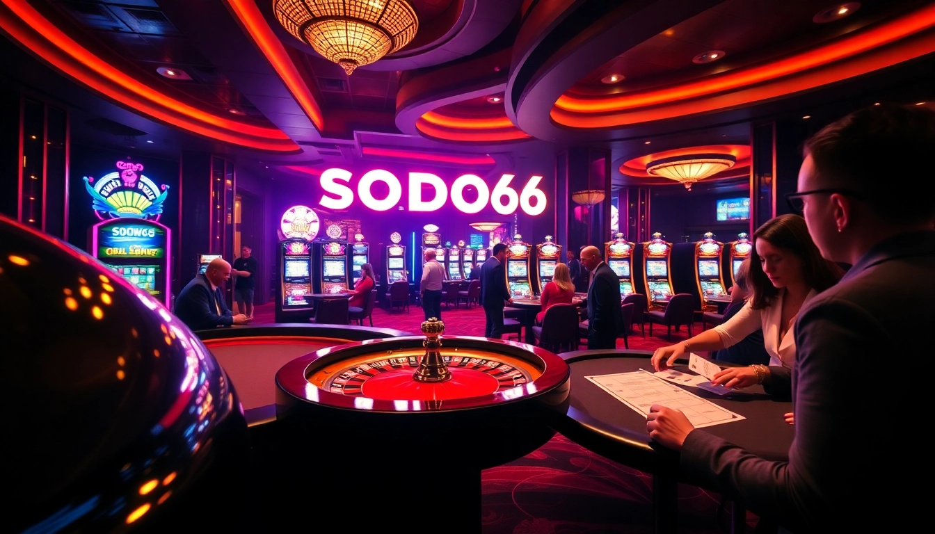 Experience thrilling gameplay at SODO66 casino with vibrant slot machines and engaged players.