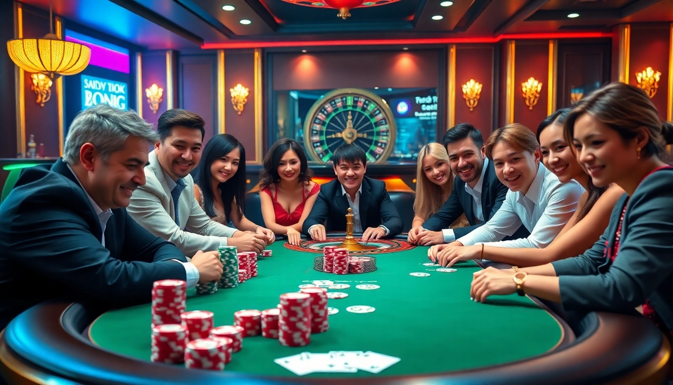 Cổng Game XIN88 attracting players at a vibrant online casino table with poker chips and excitement.