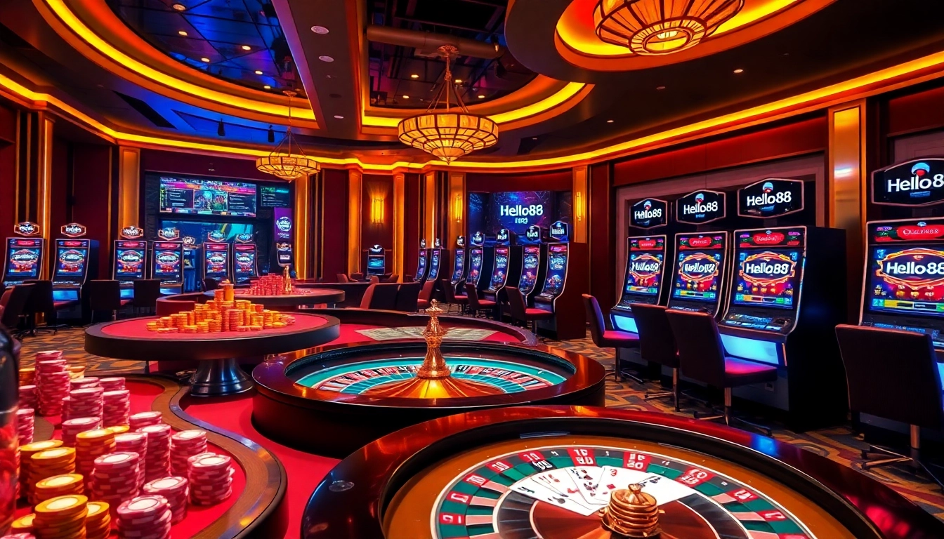 Players engaging in thrilling gambling action at Hello88, showcasing vibrant casino games and professional layout.