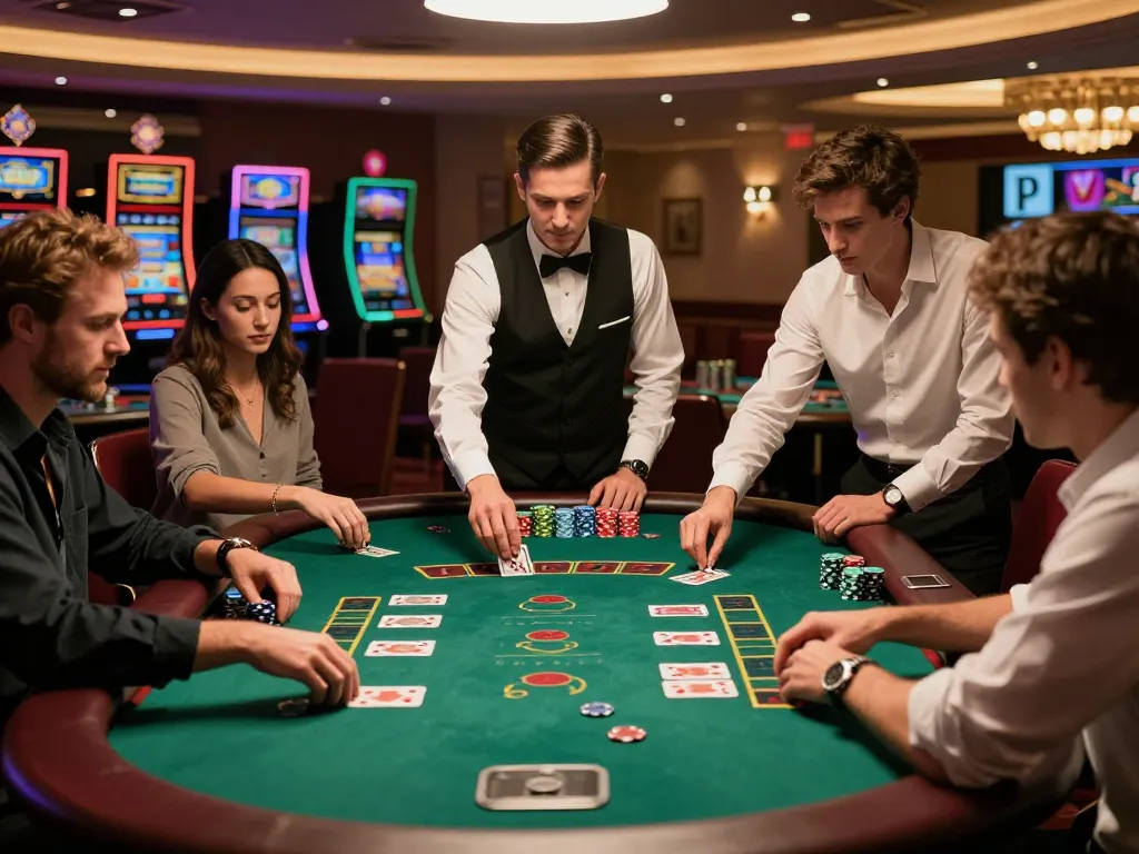 Players at nhà cái sc88 enjoying a thrilling Blackjack game, showcasing strategic decisions and casino atmosphere