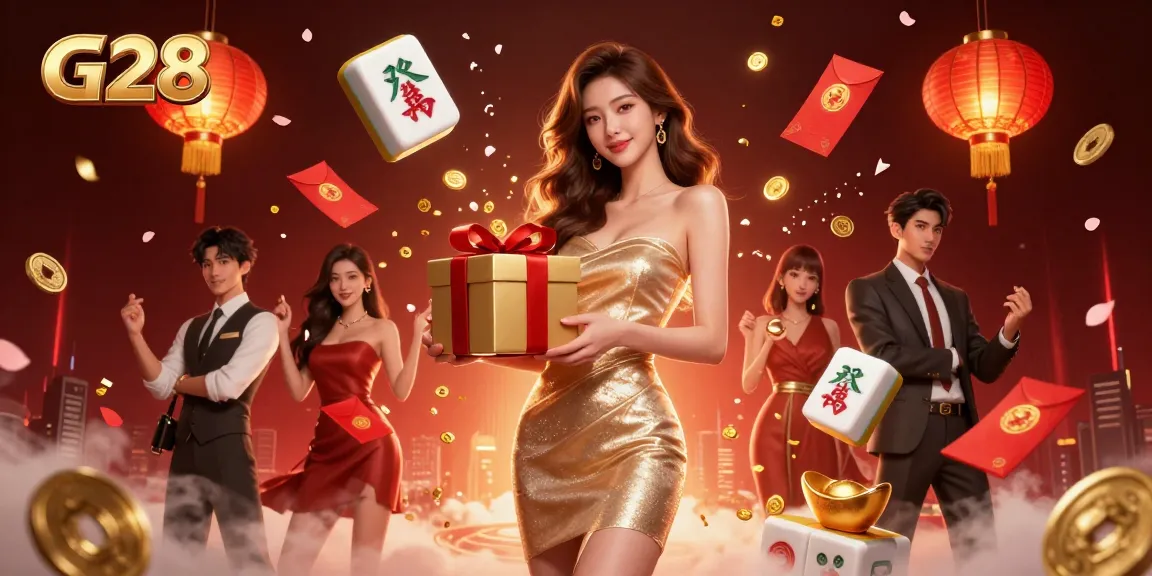 Engage with G28's thrilling casino atmosphere featuring vibrant fortunes amidst festive Lunar New Year elements.