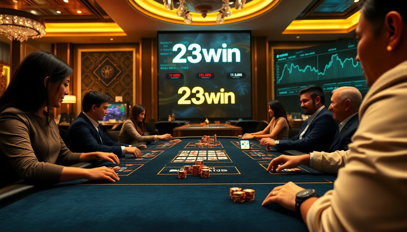 23win casino experience featuring elegant gaming tables and players enjoying the thrill of online gambling.
