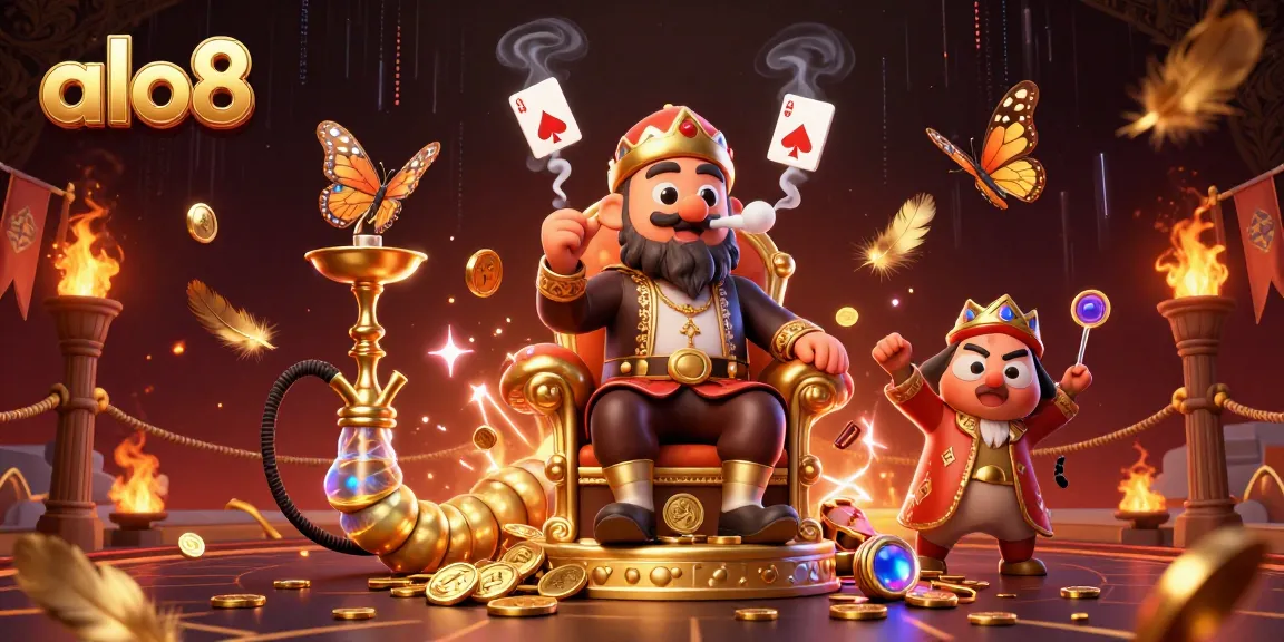 Experience thrilling gameplay at alo8 with an engaging illustration of a whimsical sultan and dynamic casino elements.