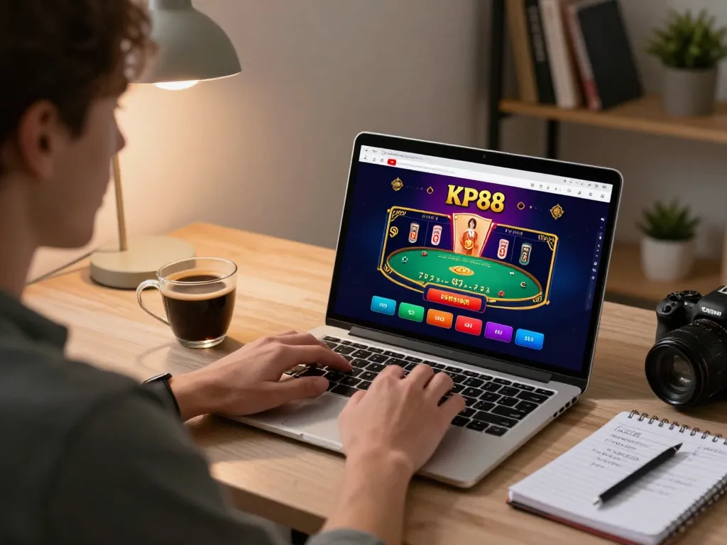 Explore online gaming strategies at KP88 with active gameplay displayed on a laptop.