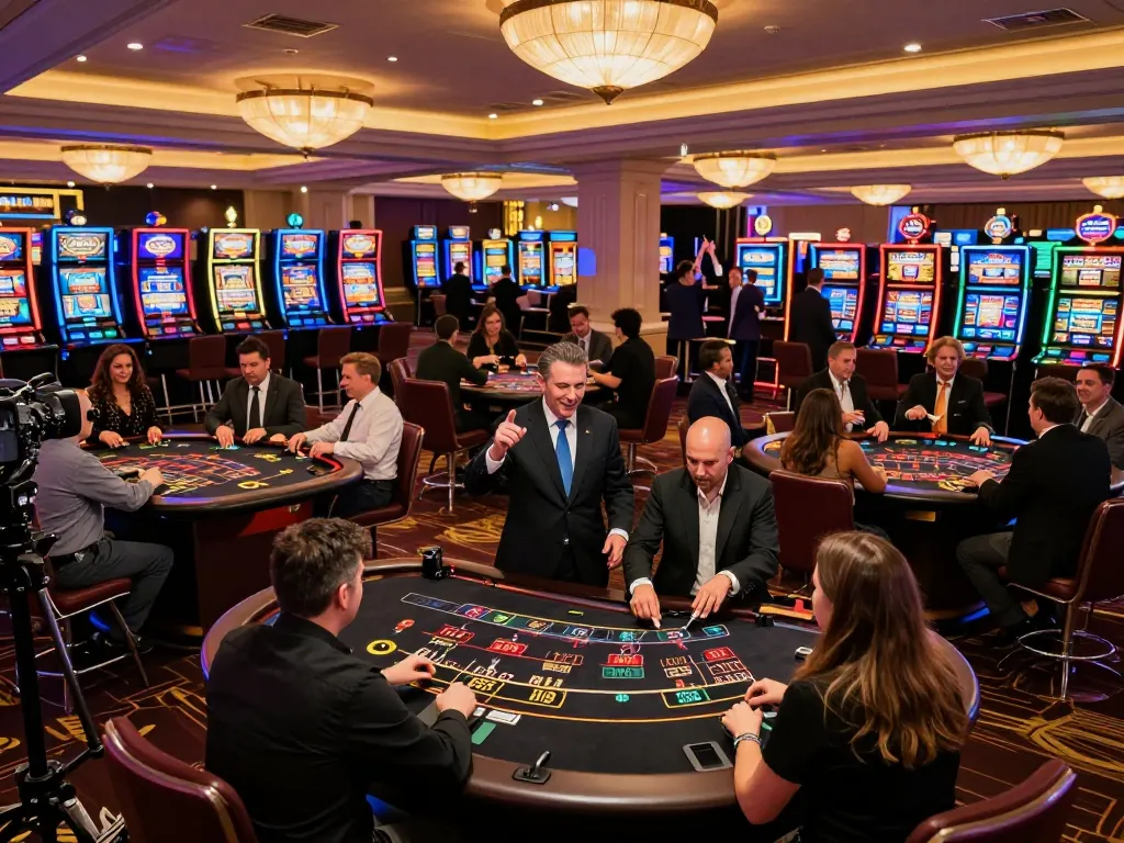 Players at KO66 casino excitedly placing bets at blackjack tables in a vibrant, lively atmosphere.
