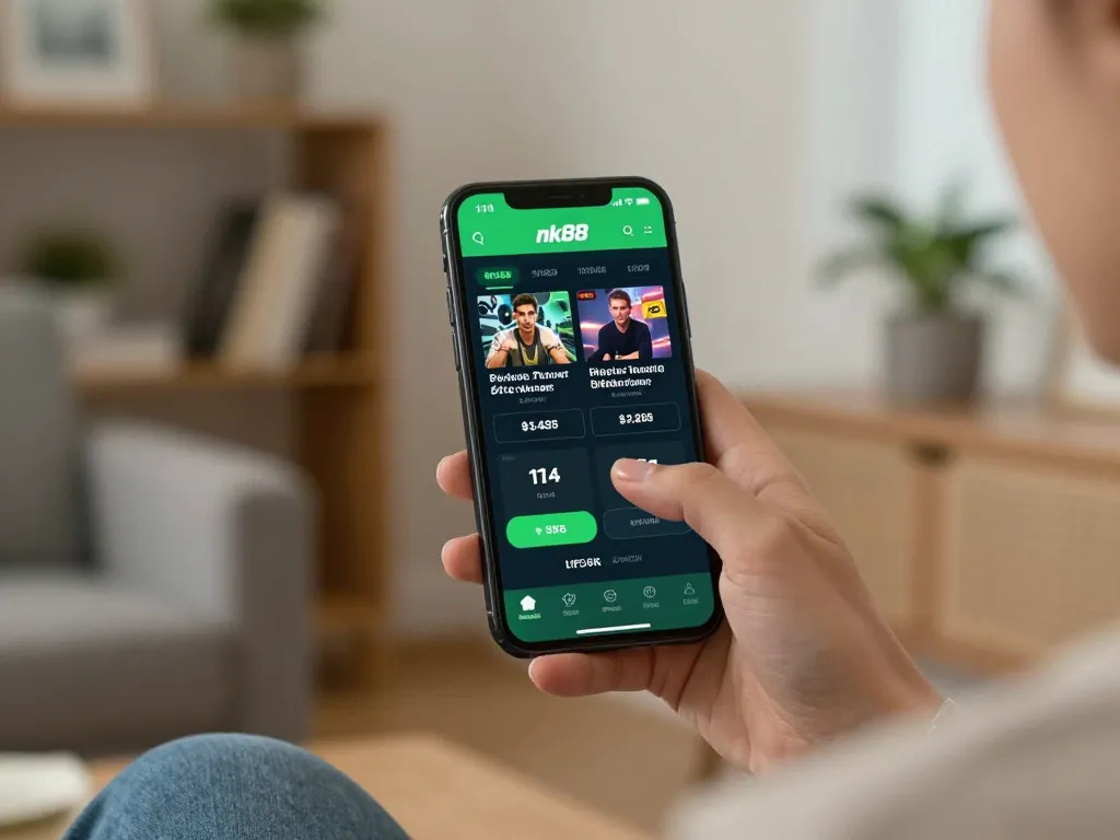 Placing bets on nk88 sports betting app in a cozy home environment