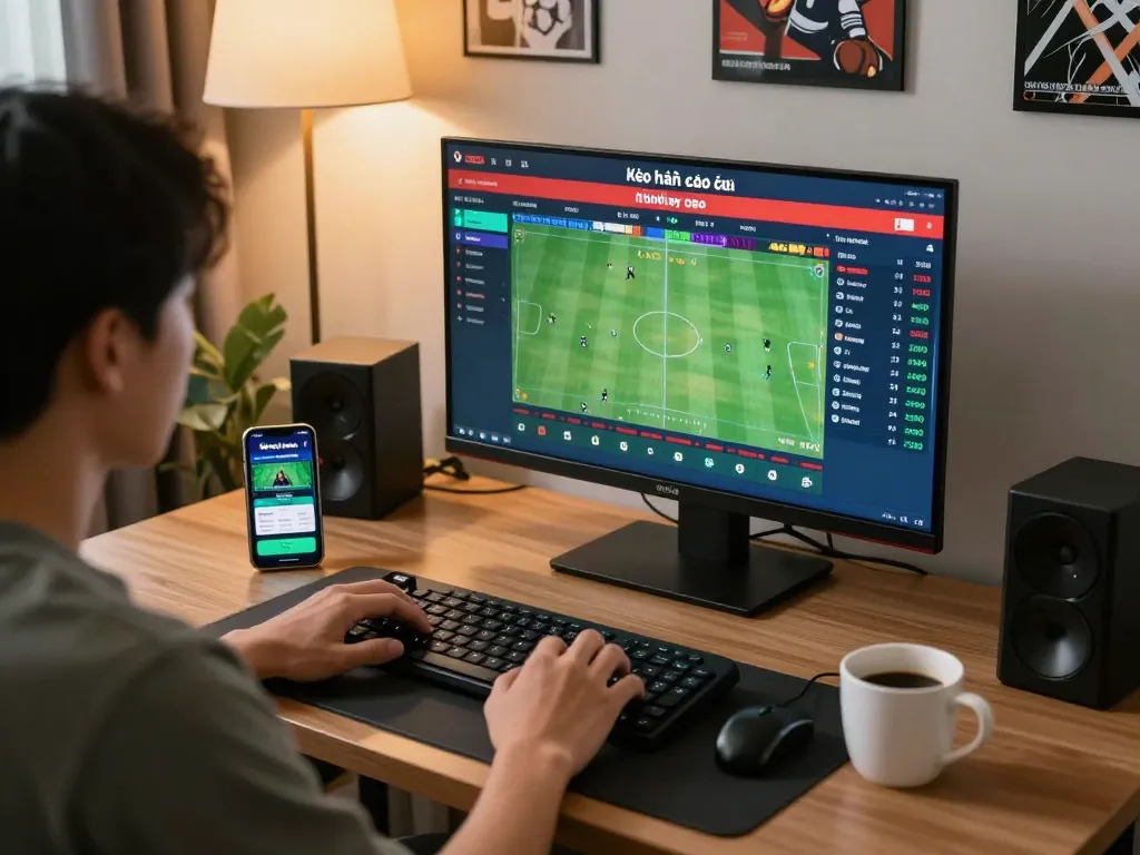 Engaging with kèo nhà cái odds on a smartphone while enjoying comfortable home atmosphere.
