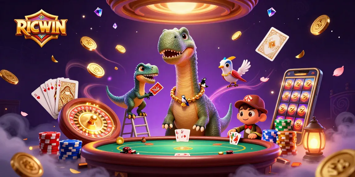 Experience RICWIN casino thrills with a dino dealer and sparkling wins!