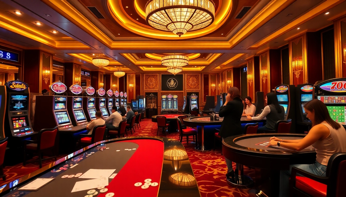 Gamblers enjoying the vibrant action at bong88 casino tables, showcasing excitement and luxury.