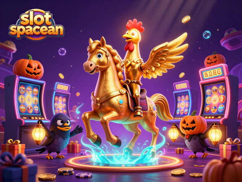 Play slots with the slot spaceman illustration featuring vibrant casino elements.