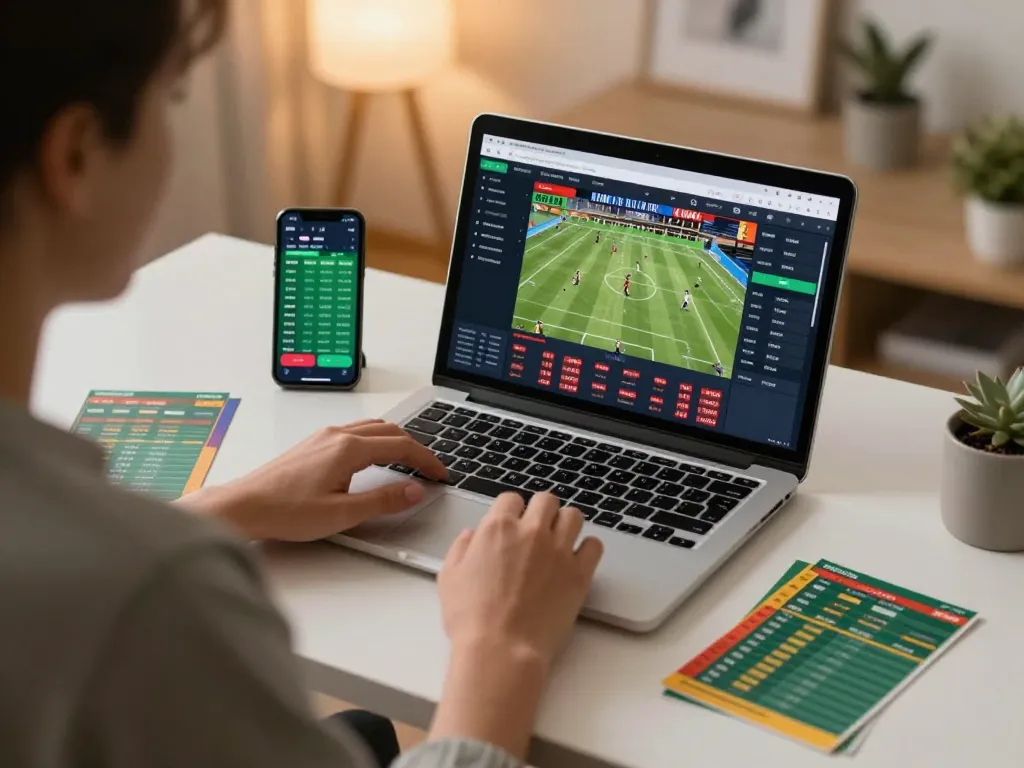 Betting on sports using the debet feature on a laptop, showcasing strategic gameplay and odds analysis.