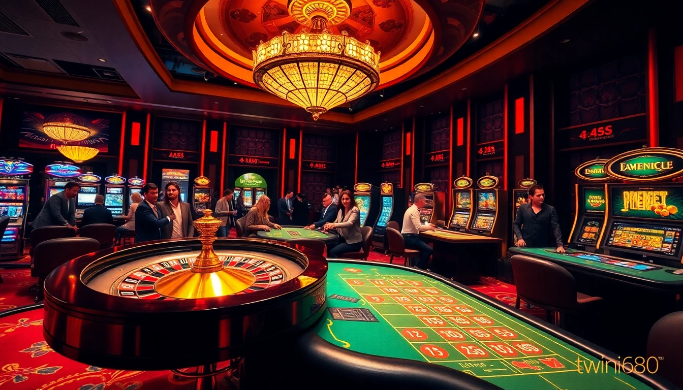 Excited players engaging in games at twin68.com, showcasing a vibrant casino atmosphere.